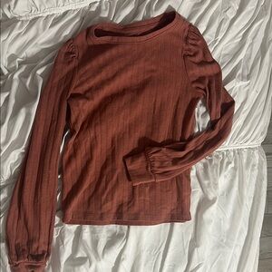 Orange Ribbed Long Sleeve Cowl Neck Sweater